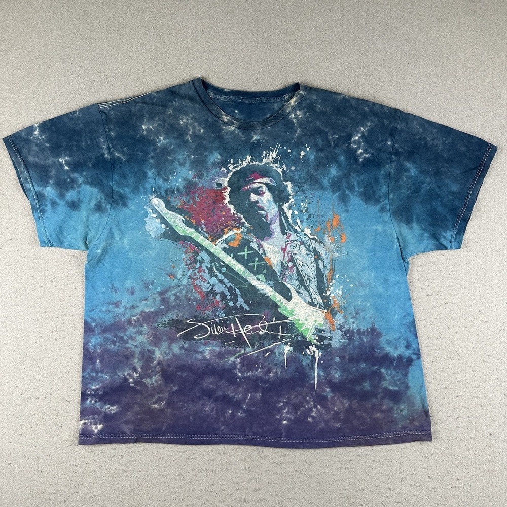 Vintage Y2K Jimi Hendrix Shirt Men's 2XL Blue Tied Dye Art Rock Music